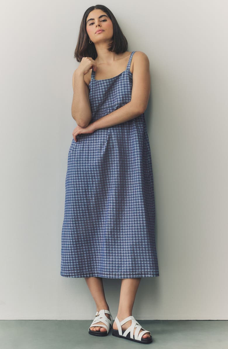 NEXT Gingham Sleeveless Denim Midi Dress, Alternate, color, Blue