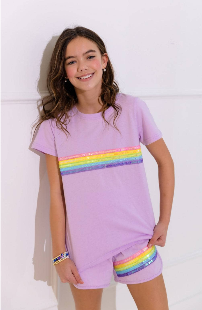 Lola + The Boys Rainbow Sequin Short Set, Alternate, color, Purple