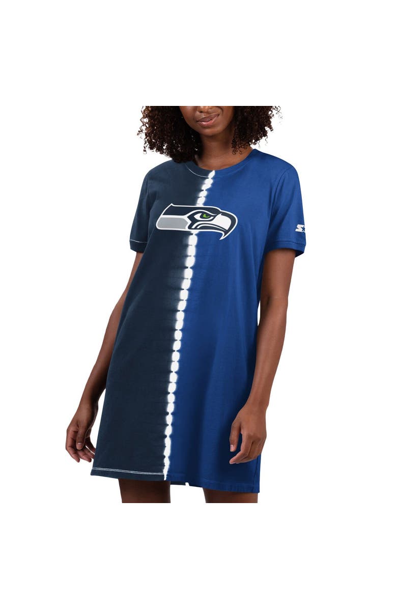 STARTER Women's Starter Navy Seattle Seahawks Ace Tie-Dye T-Shirt Dress, Main, color, 