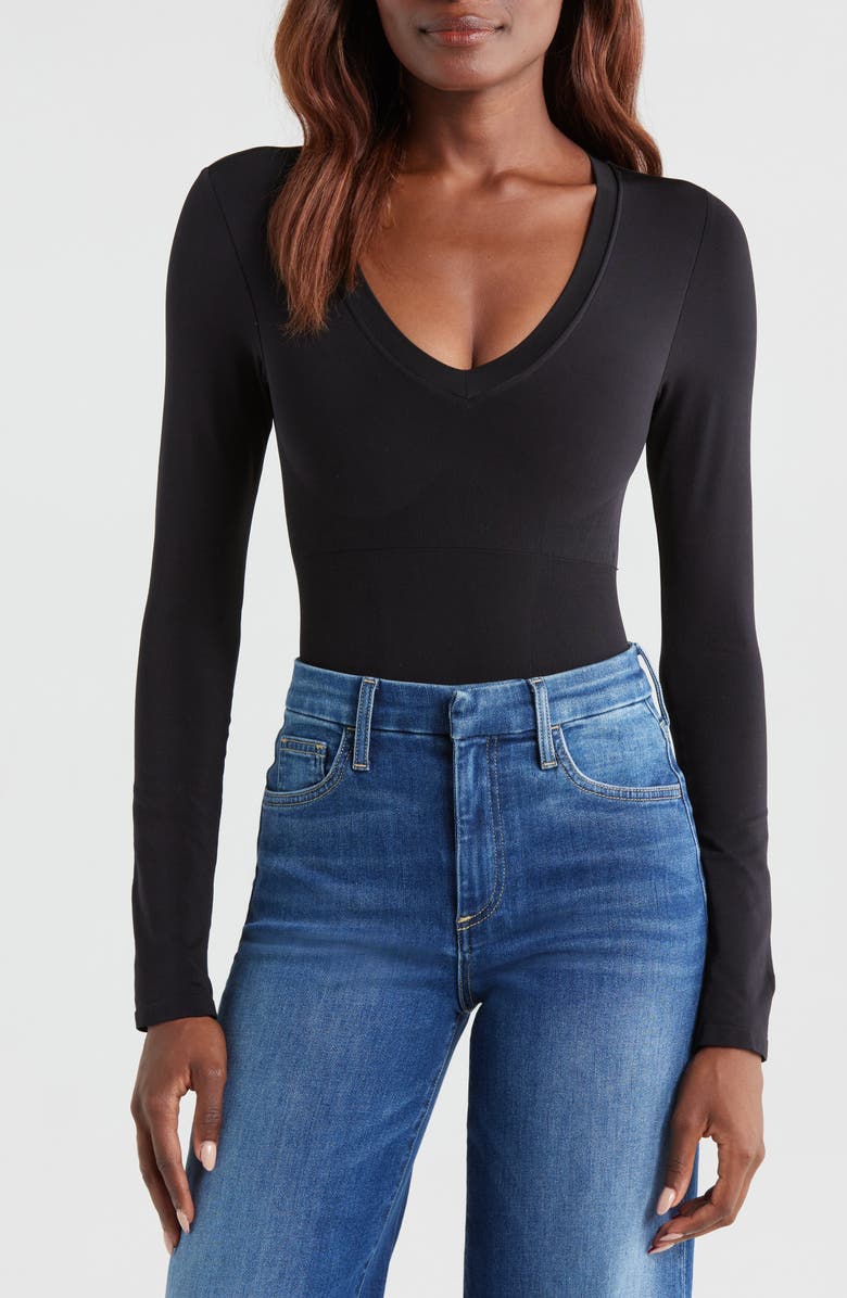 Pinsy Butter Sculpt V-Neck Bodysuit, Alternate, color, Black