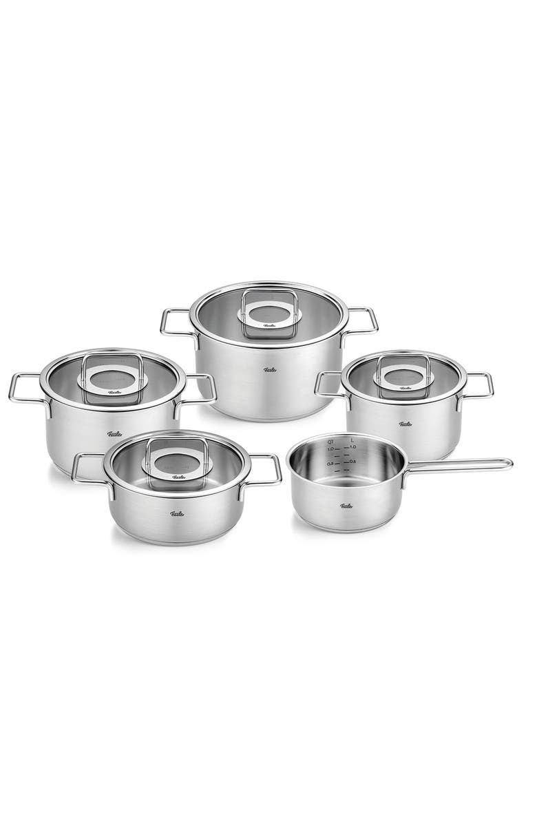 Fissler Pure Collection Stainless Steel 9 piece Set with Glass Lids, Main, color, Stainless Steel