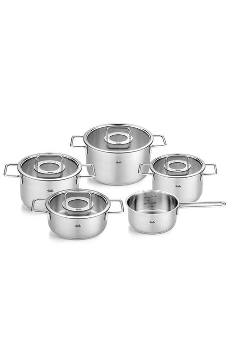 Pure Collection Stainless Steel 9 piece Set with Glass Lids