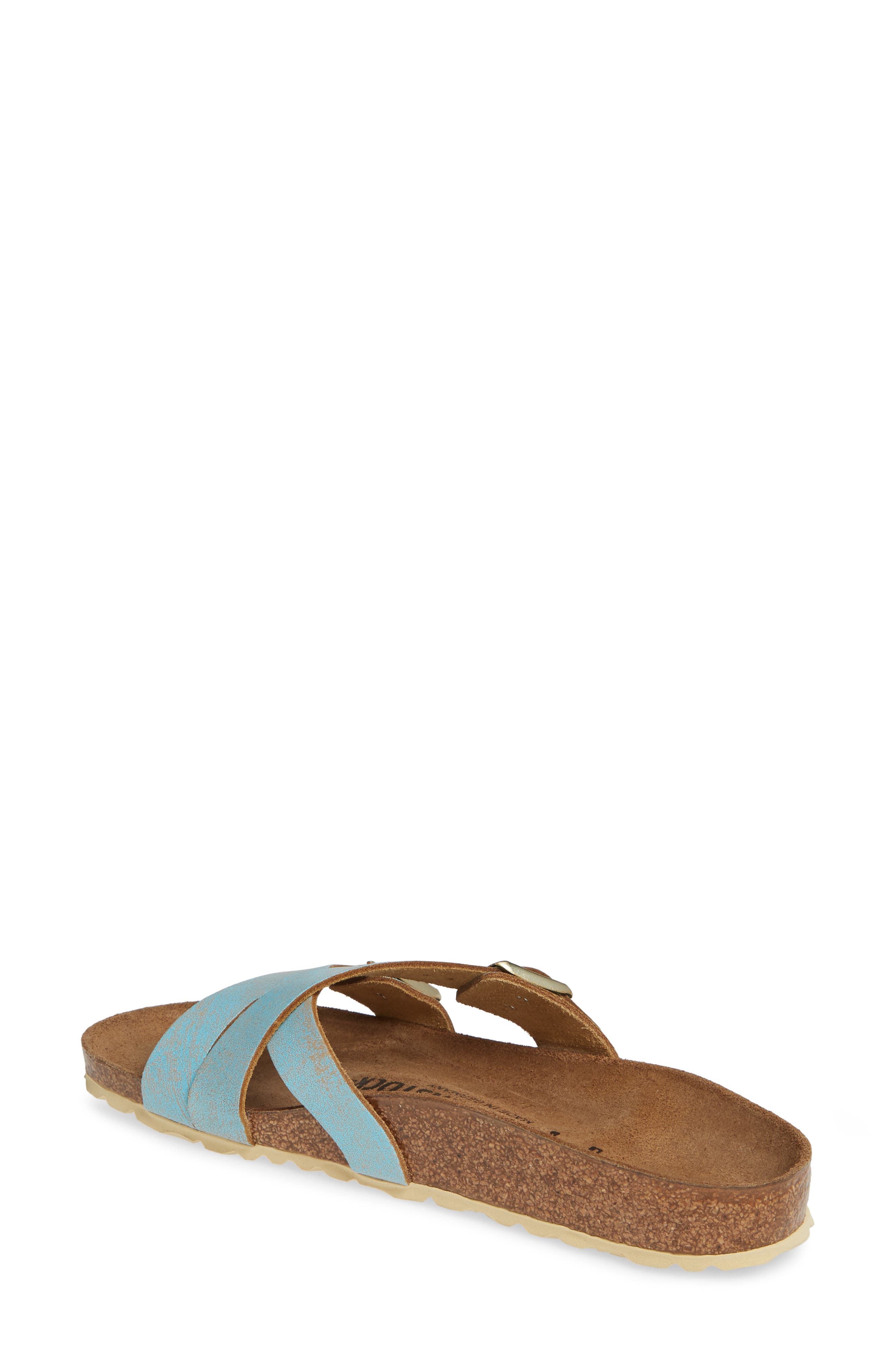 Yao Metallic Slide Sandal, Alternate, color, WASHED METALLIC AQUA LEATHER