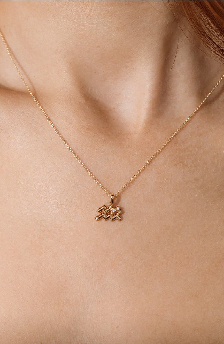 MADE BY MARY Cubic Zirconia Zodiac Charm, Alternate, color, Gold/ Aquarius