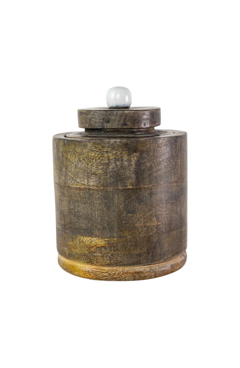 Foreside Home and Garden Round Canister Natural Mango Wood, Main, color, Brown