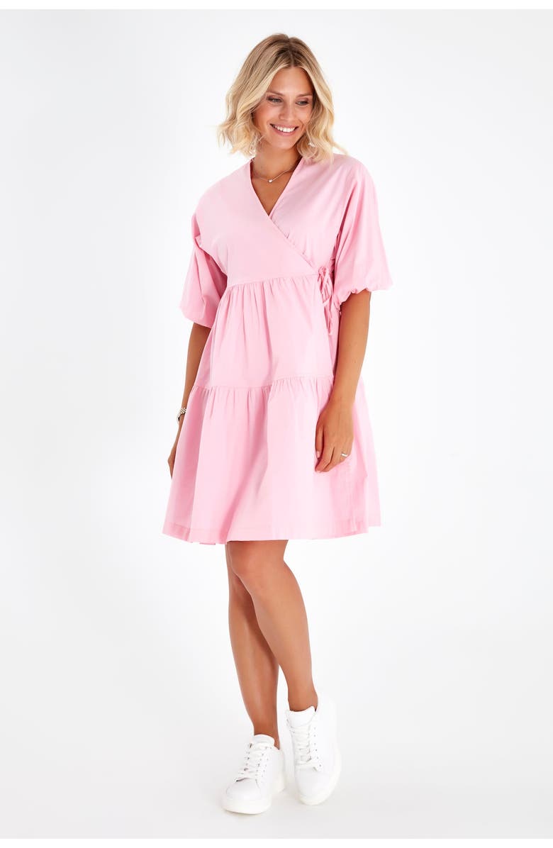 Accouchée Waterfall Tie Waist A-Line Maternity/Nursing Wrap Dress, Alternate, color, Pink