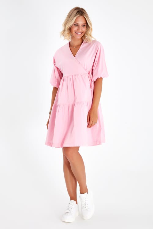 Accouchée Waterfall Tie Waist A-line Maternity/nursing Wrap Dress In Pink