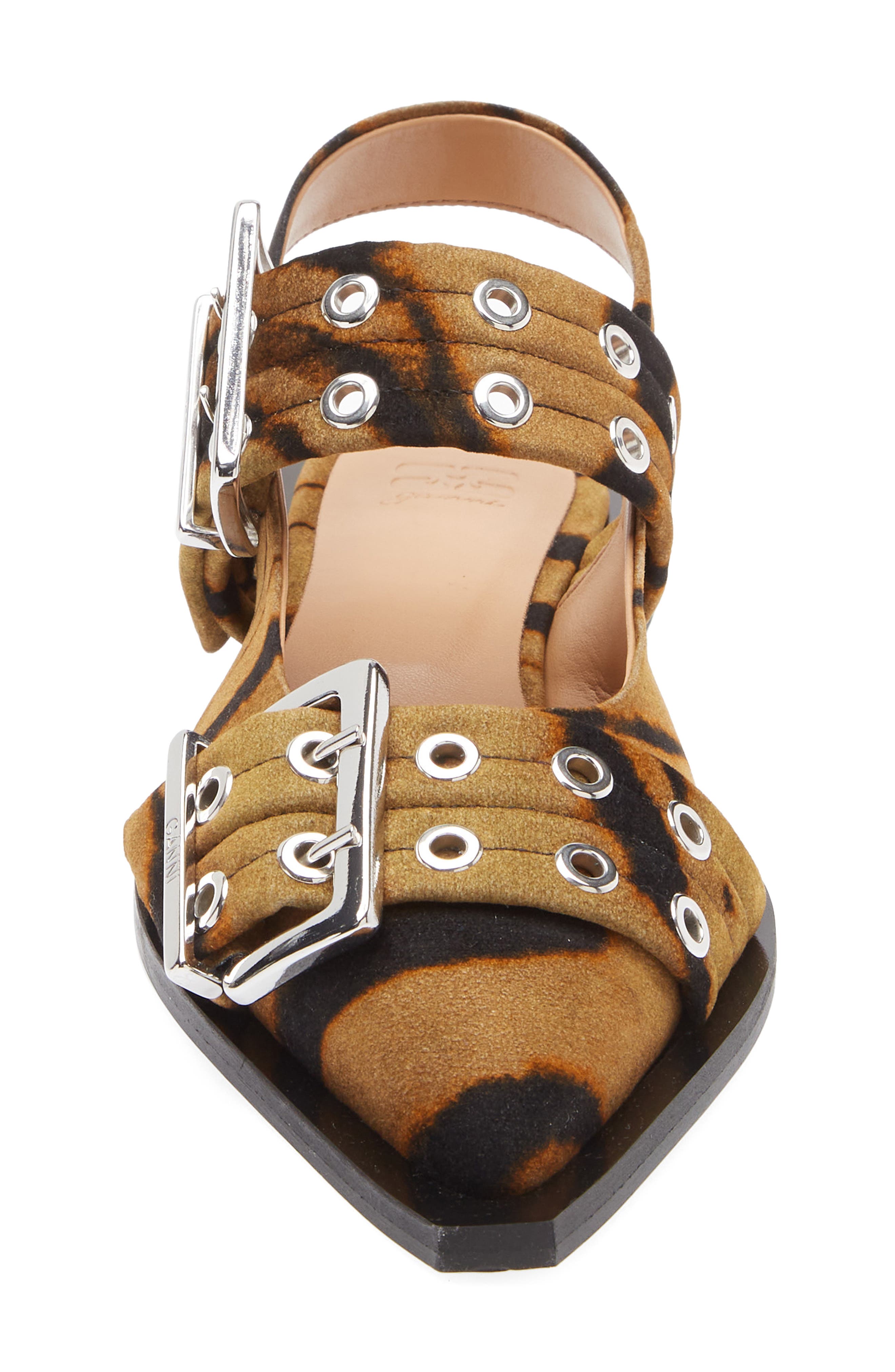 Ganni Zebra Pointed Toe Mary Jane Slingback Flat, Alternate, color, Khaki