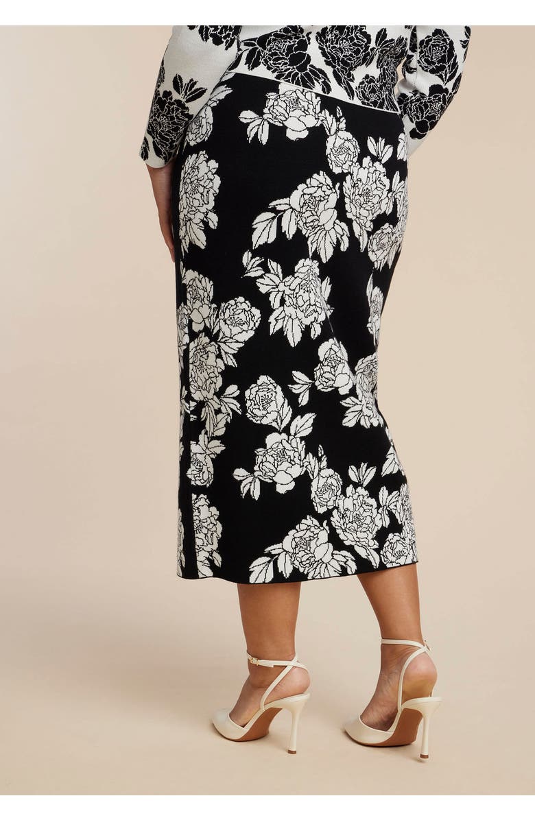 ELOQUII Floral Intarsia Sweater Skirt, Alternate, color, Black White Floral