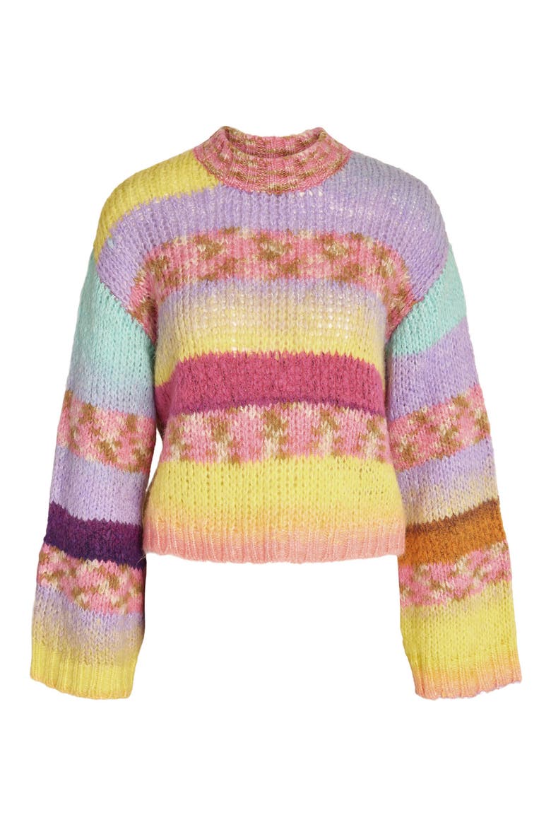 Dazy Pattern Mock Neck Sweater, Alternate, color, PURPLE ROSE DETAIL C