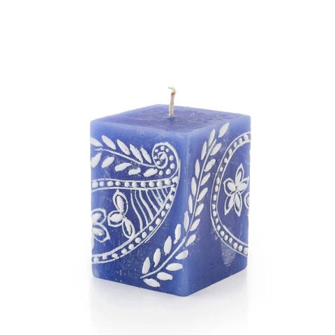 Henna White on Blue Painted Cube Candle