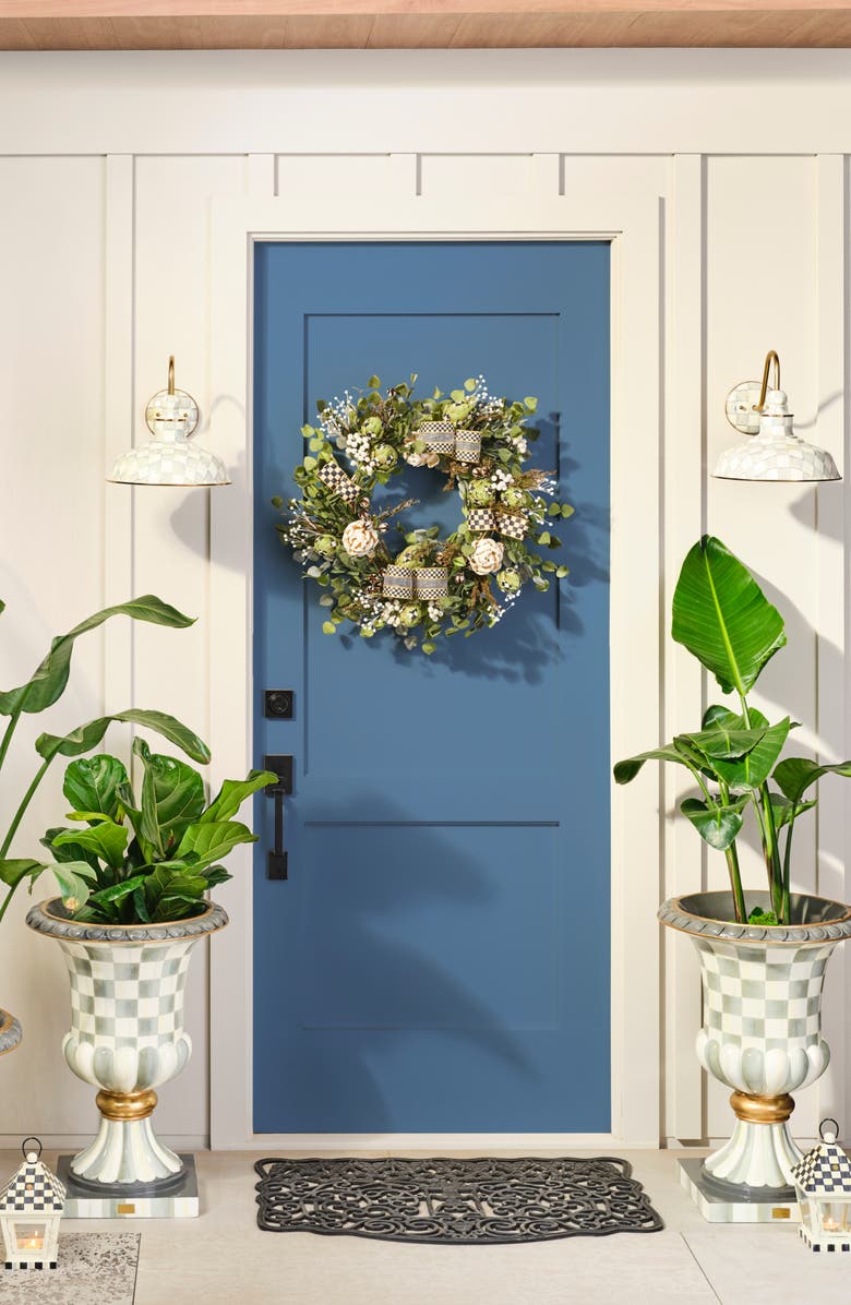 MACKENZIE CHILDS Sterling Check Pedestal Urn, Alternate, color, Grey/ White