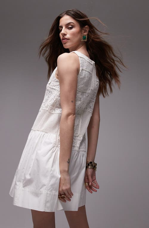Topshop Patchwork Lace Cotton Minidress In White