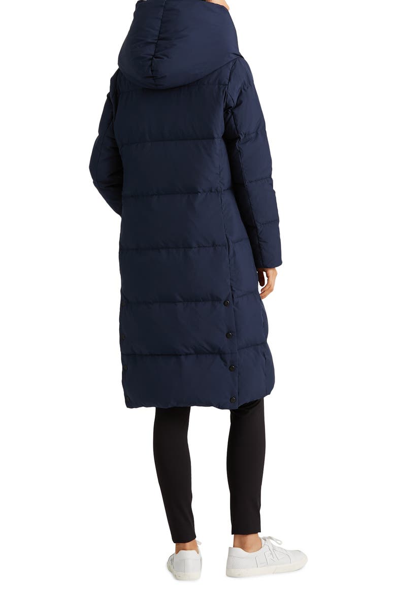 Pillow Hood Longline Down & Feather Jacket, Alternate, color, NAVY