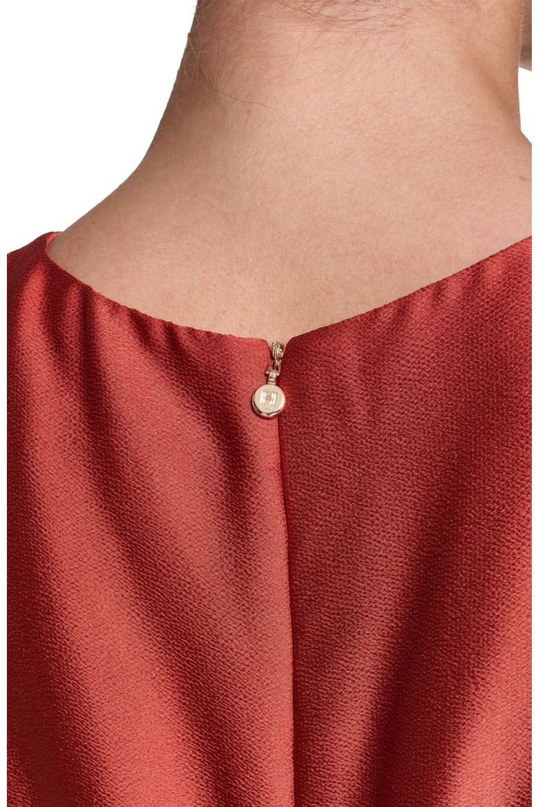 Sleeveless Satin Midi Dress With Layered Skirt, Alternate, color, Cognac