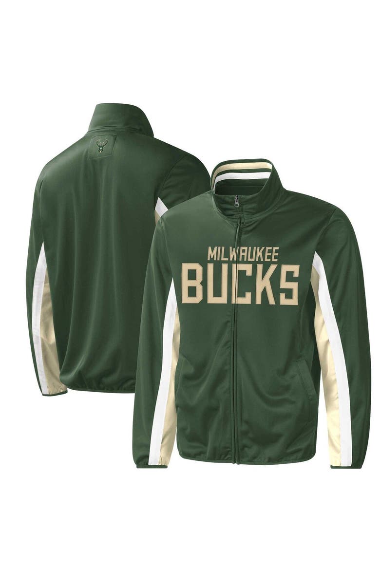 Men's G-III Sports by Carl Banks Hunter Green Milwaukee Bucks Contender Wordmark Full-Zip Track Jacket, Main, color, Hunter Green
