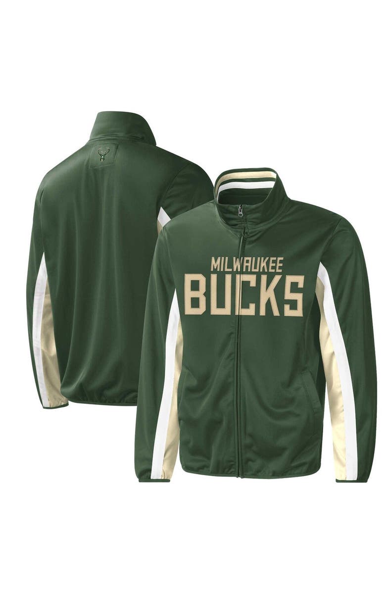 G-III SPORTS BY CARL BANKS Men's G-III Sports by Carl Banks Hunter Green Milwaukee Bucks Contender Wordmark Full-Zip Track Jacket, Main, color, Hunter Green