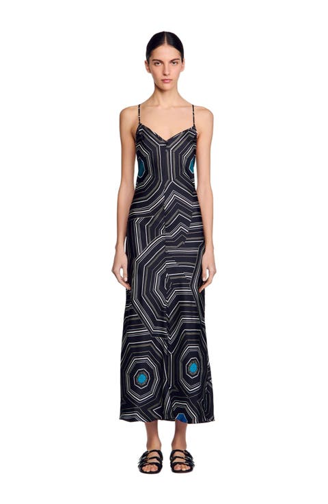 Patterned silk maxi dress