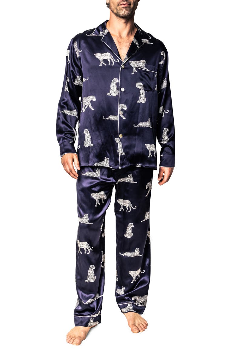 Panthre de Nuit Silk Pajama Set, Main, color, NAVY
