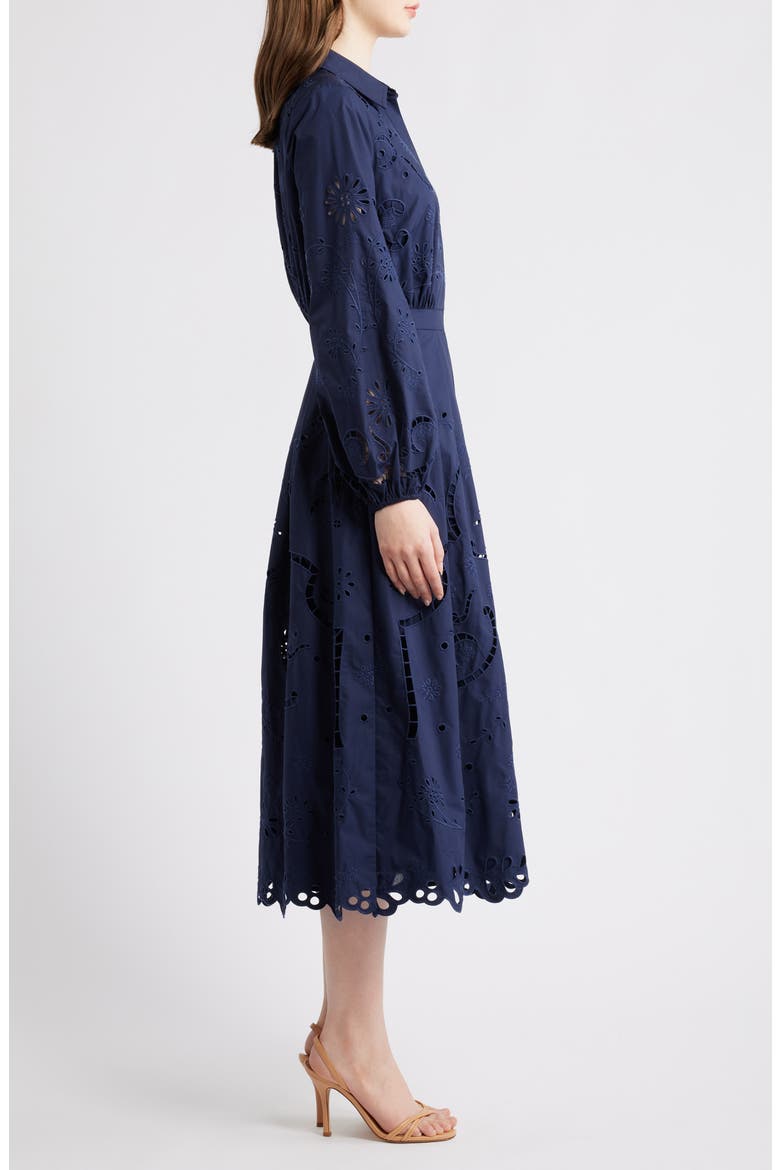 Zoya Long Sleeve Cotton Blend Shirtdress, Alternate, color, NAVY