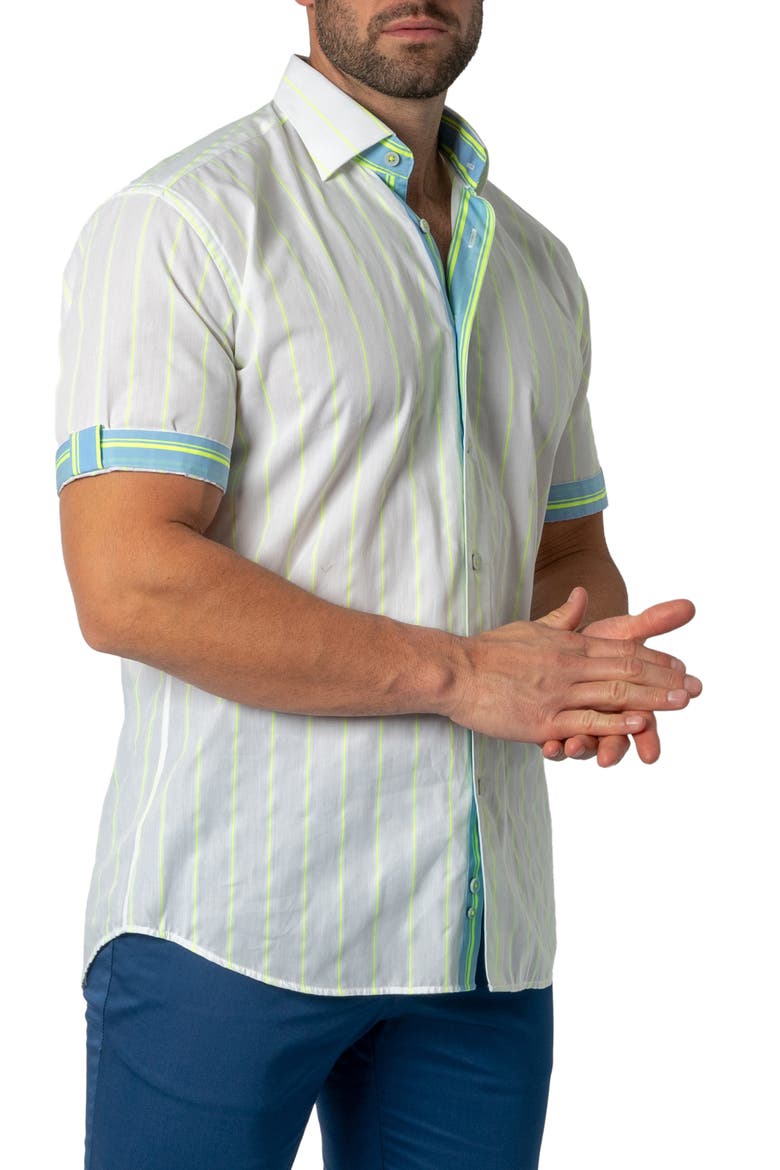 Galileo Fluo Short Sleeve Cotton Button-Up Shirt, Alternate, color, WHITE