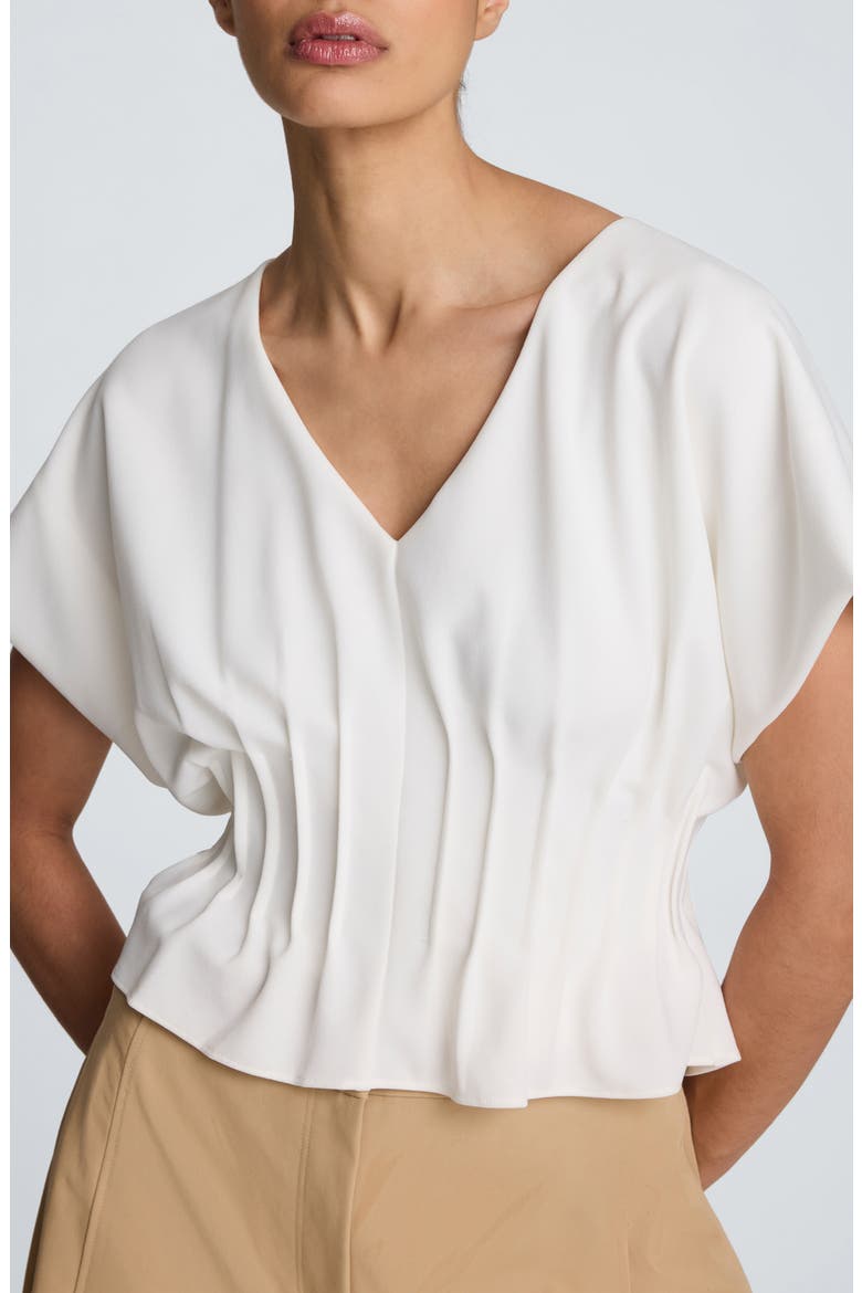 Pleated V-Neck Top, Main, color, KC WHITE