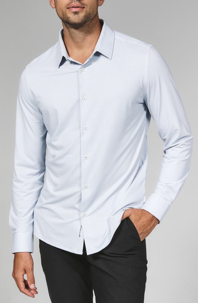 7 Diamonds Layth Geo Print Wrinkle Resistant Performance Button-Up Shirt, Main, color, Light Grey