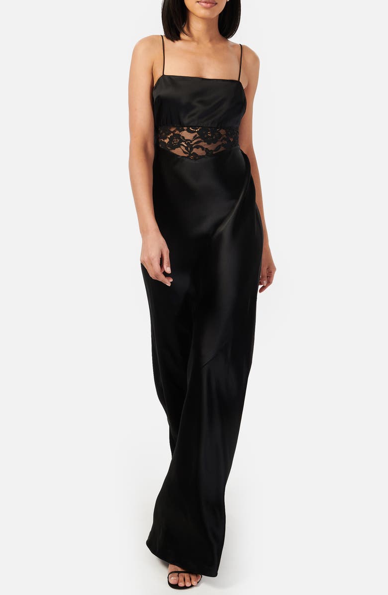 CAMI NYC Zelda Lace Panel Satin Gown, Main, color, 