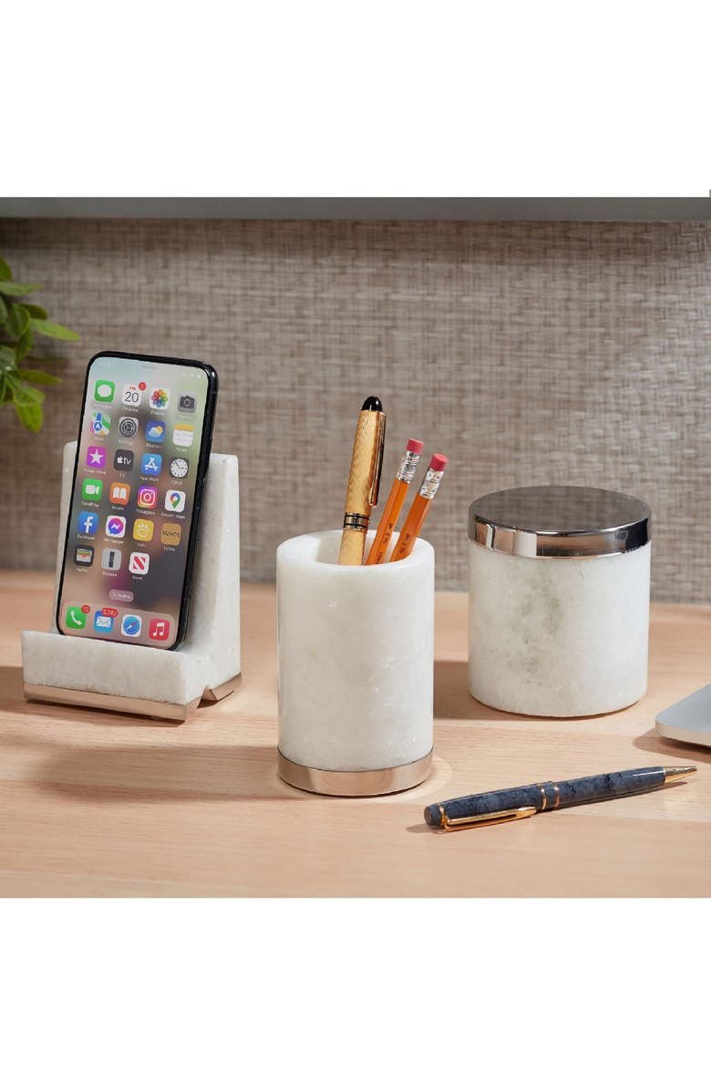 ROSELLI TRADING COMPANY Roman Marble Pencil Cup, Alternate, color, White