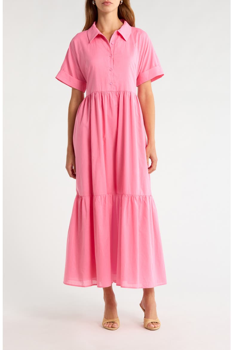 Astera Tiered Maxi Shirtdress, Main, color, PINK