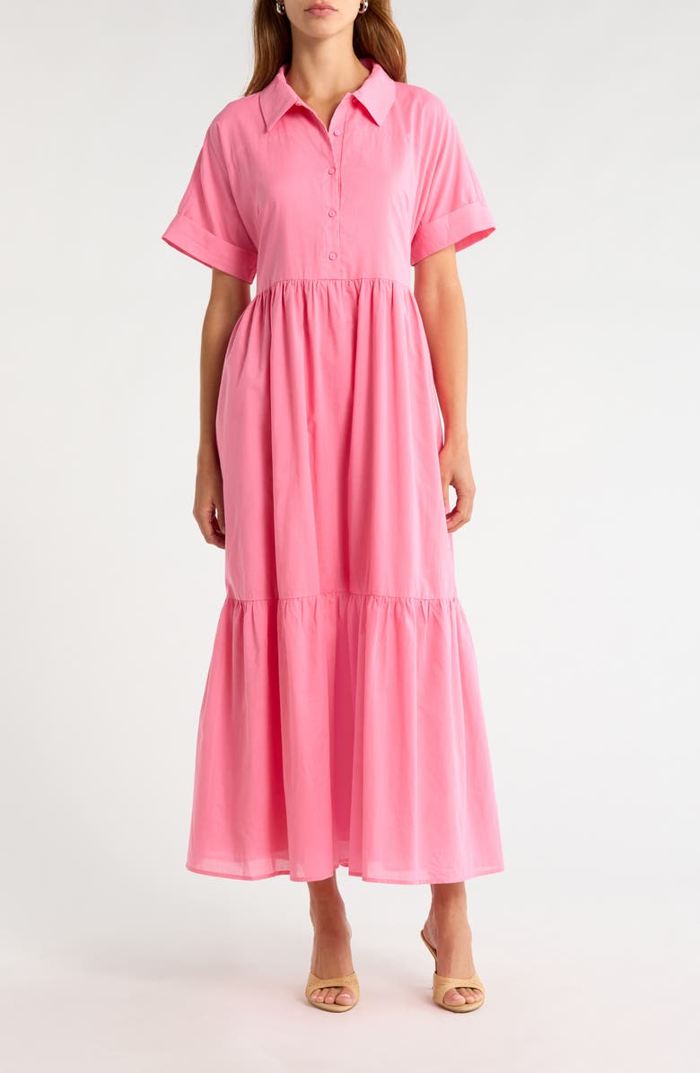 SUGARLIPS Astera Tiered Maxi Shirtdress, Main, color, Pink