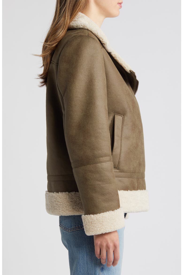 Faux Leather & Faux Shearling Moto Jacket, Alternate, color, IVORY/SAGE