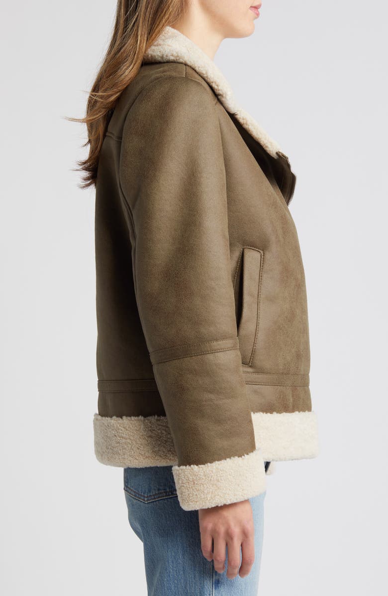 Sam Edelman Faux Leather & Faux Shearling Moto Jacket, Alternate, color, Ivory/Sage