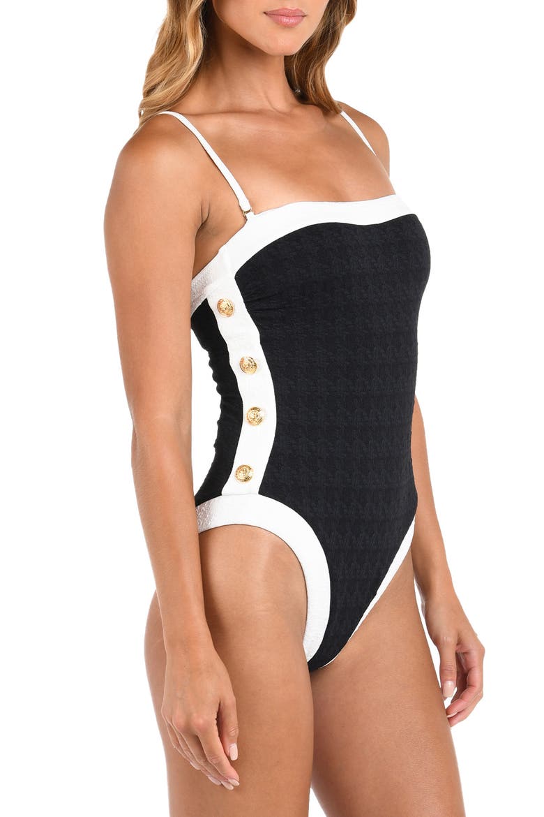 Tory Colorblock One-Piece Swimsuit, Alternate, color, BLACK