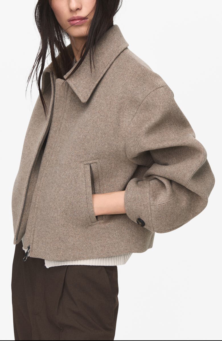 MANGO Wool Blend Crop Jacket, Main, color, Sand