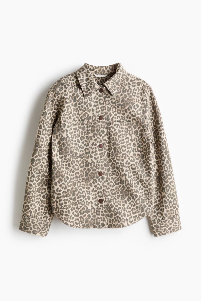 Cotton Denim Overshirt, Alternate, color, Light beige/leopard print