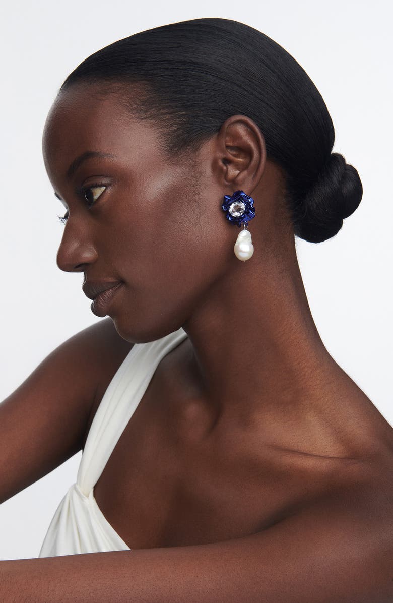 Sterling King Lola Floral Baroque Pearl Drop Earrings, Alternate, color,