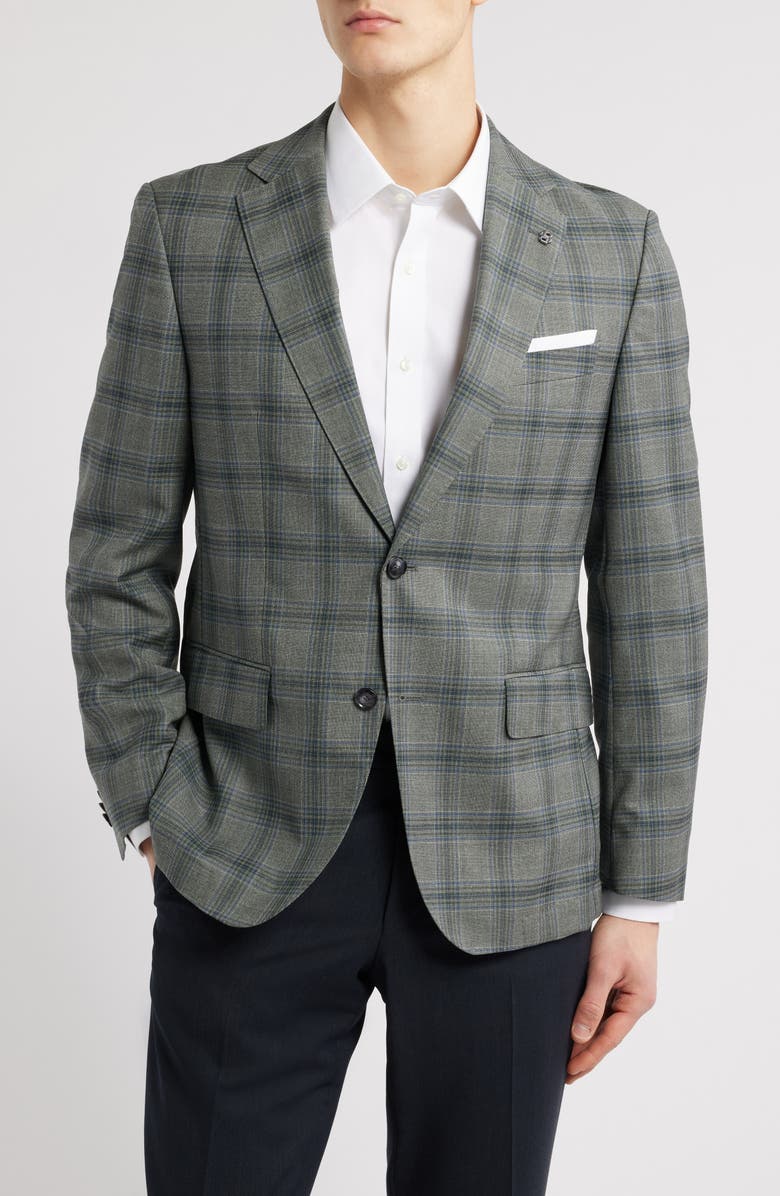 BOSS Hutson Plaid Virgin Wool Sport Coat, Main, color, Dark Green