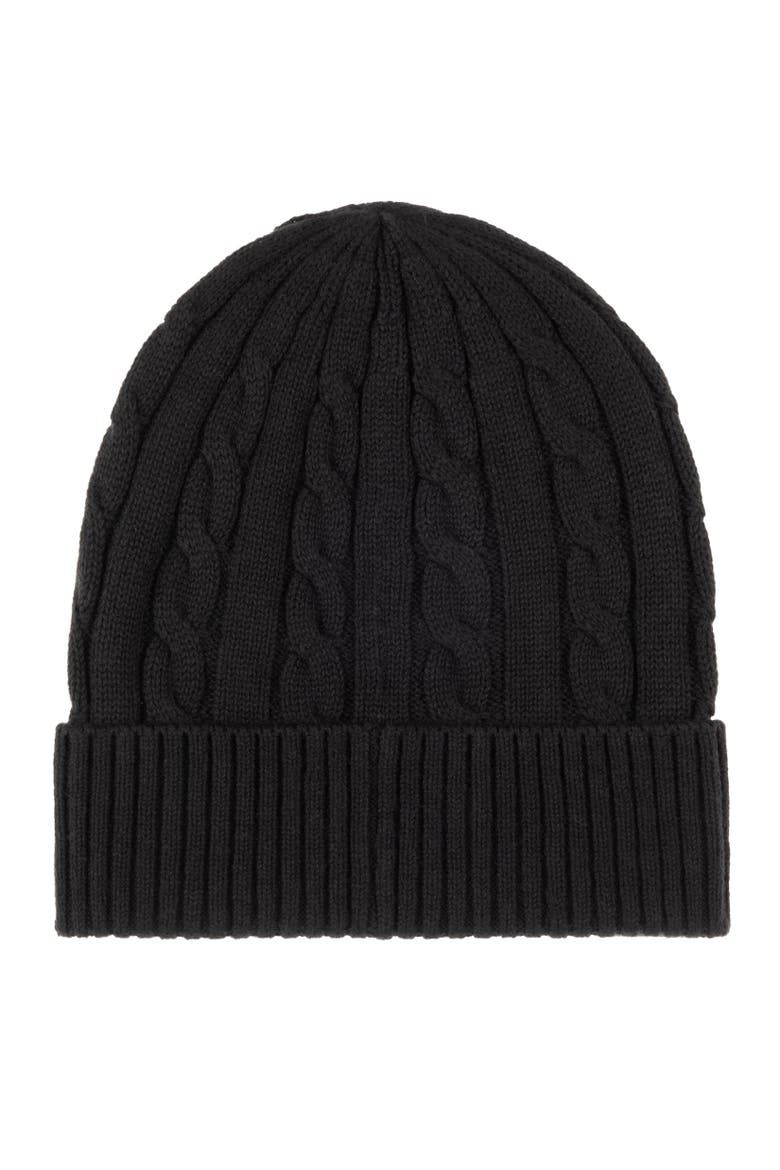 Cotton Cashmere Cable Beanie, Alternate, color, Polo Black