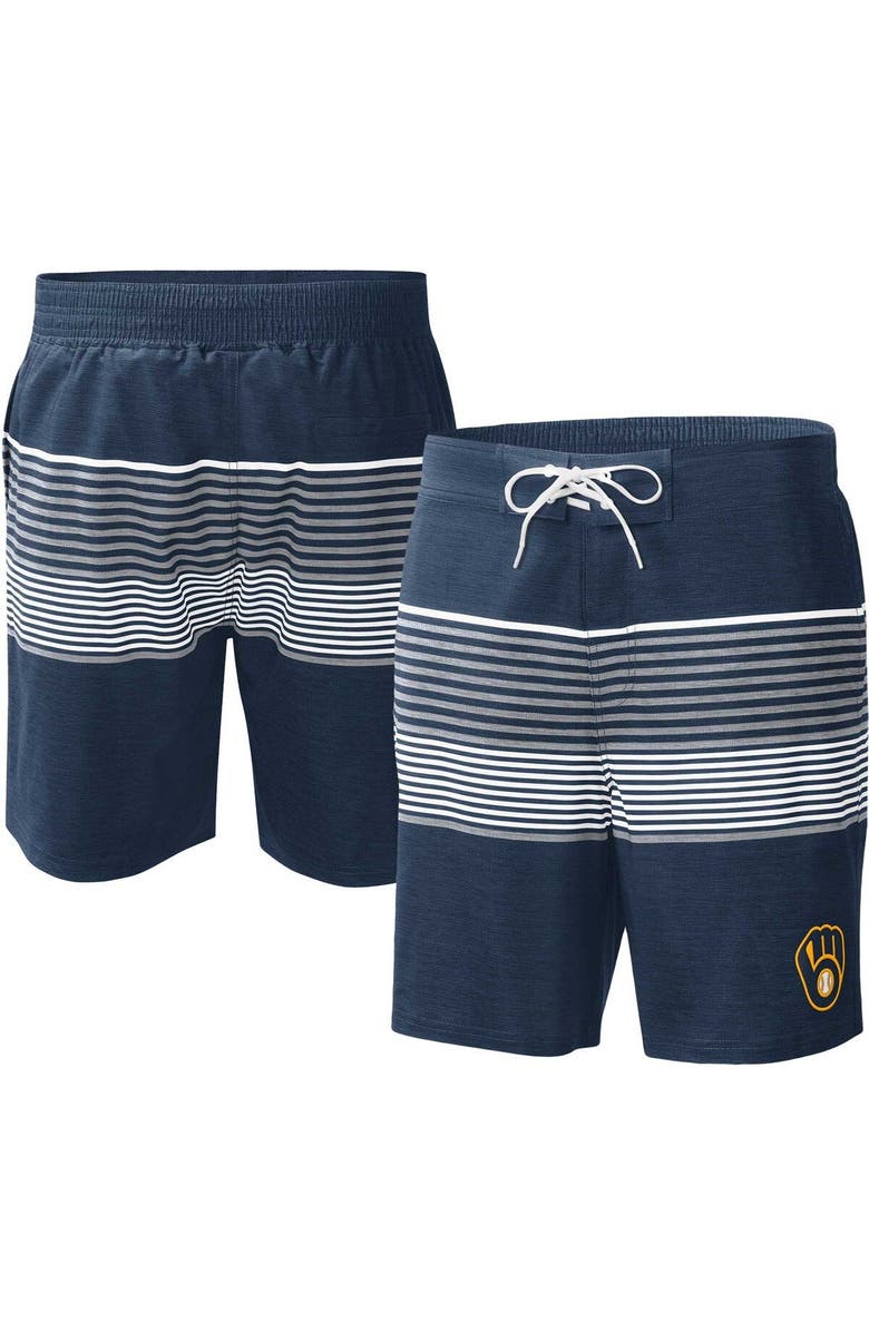 G-III SPORTS BY CARL BANKS Men's G-III Sports by Carl Banks Navy Milwaukee Brewers Coastline Volley Swim Shorts, Main, color, Navy