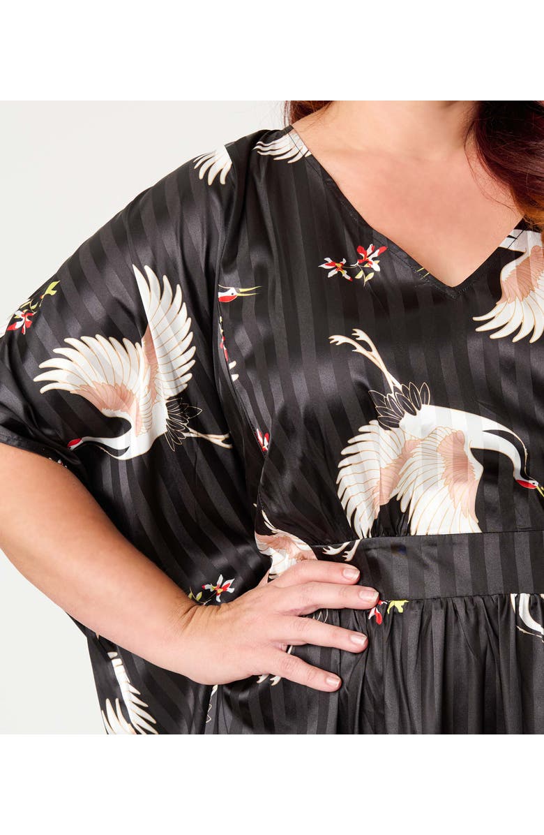 Unique Vintage Burton Caftan Dress, Alternate, color, Black & White Crane Print