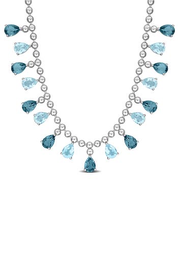 Delmar Sky Blue Topaz & Blue Topaz Necklace In Metallic