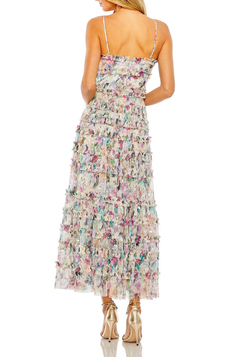 Sleeveless Floral V-Neck Sequin Detail Ruffle Dress, Alternate, color, Nude Multi
