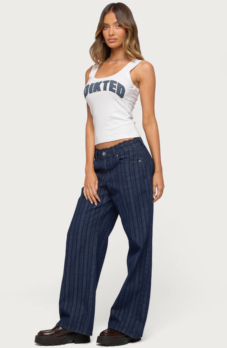 EDIKTED Stripe Lace Trim Low Rise Wide Leg Jeans, Alternate, color, 