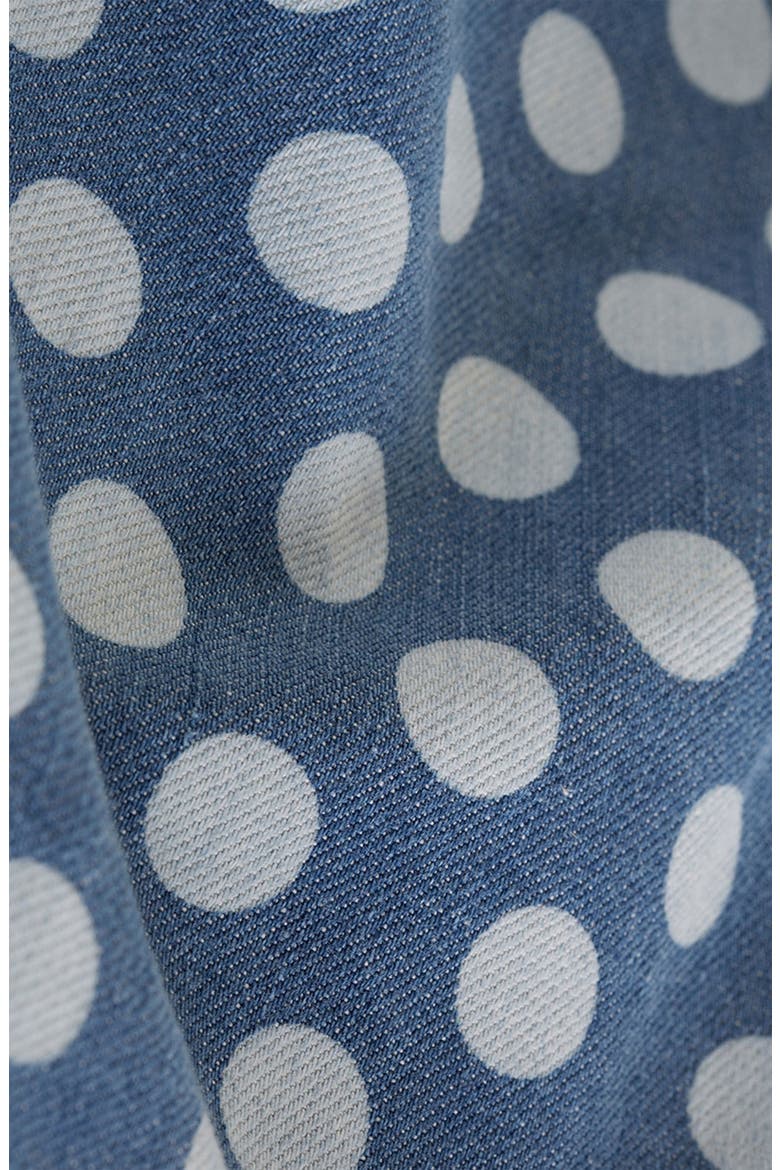Moto Polka Dot Denim Skater Skirt, Alternate, color, MID DENIM