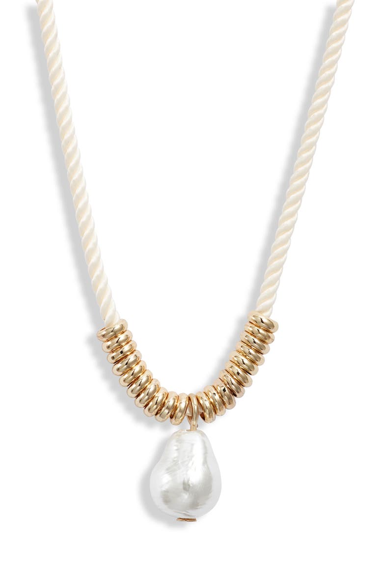 Faux Pearl Pendant Cord Necklace, Main, color, WHITE- GOLD
