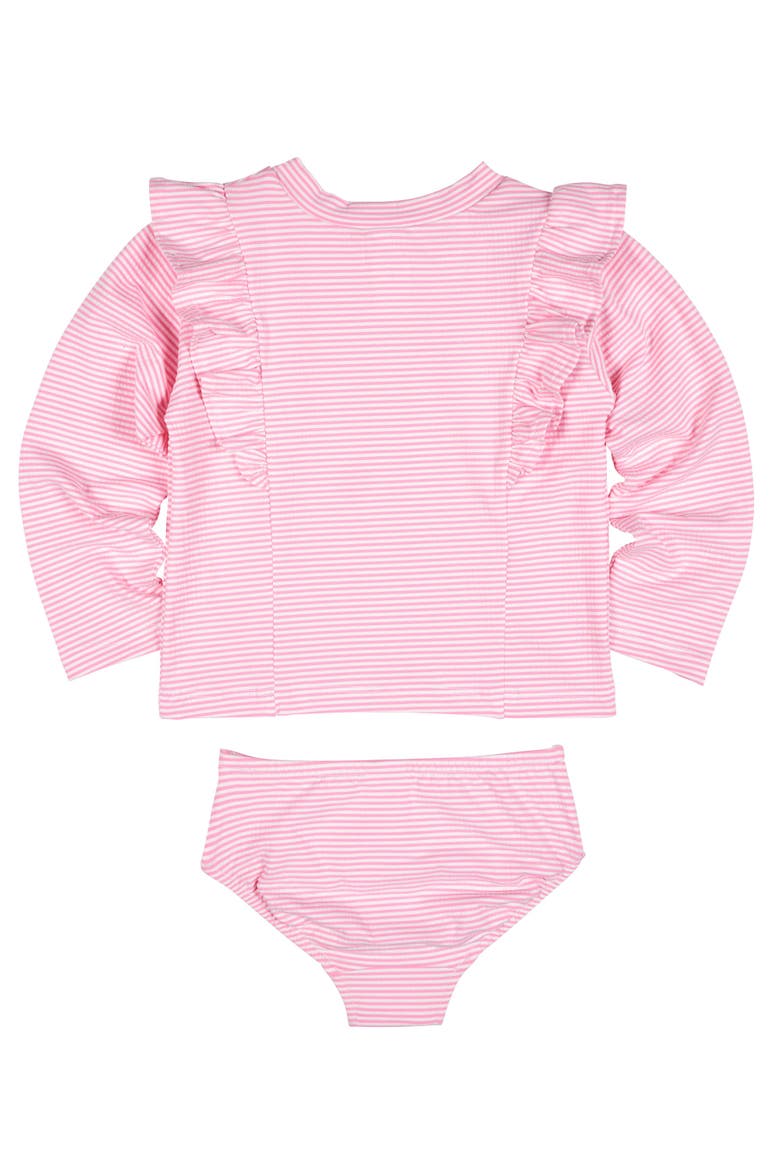 Stripe Seersucker Rashguard Swimsuit with Flower, Alternate, color, Pink/White