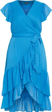 City Chic Dee Clip Dot Wrap Front Dress