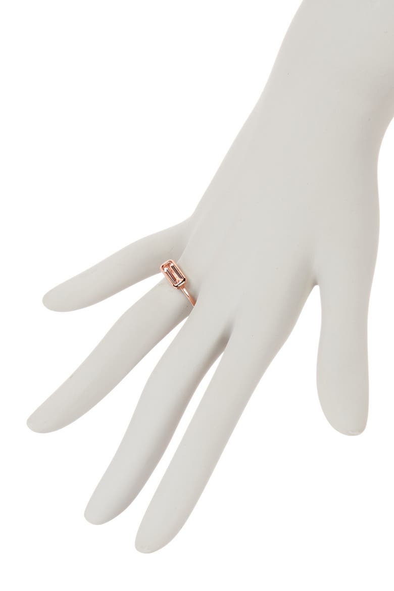 18K Rose Gold Vermeil Emerald Cut Morganite Crystal Bar Ring, Alternate, color, ROSE