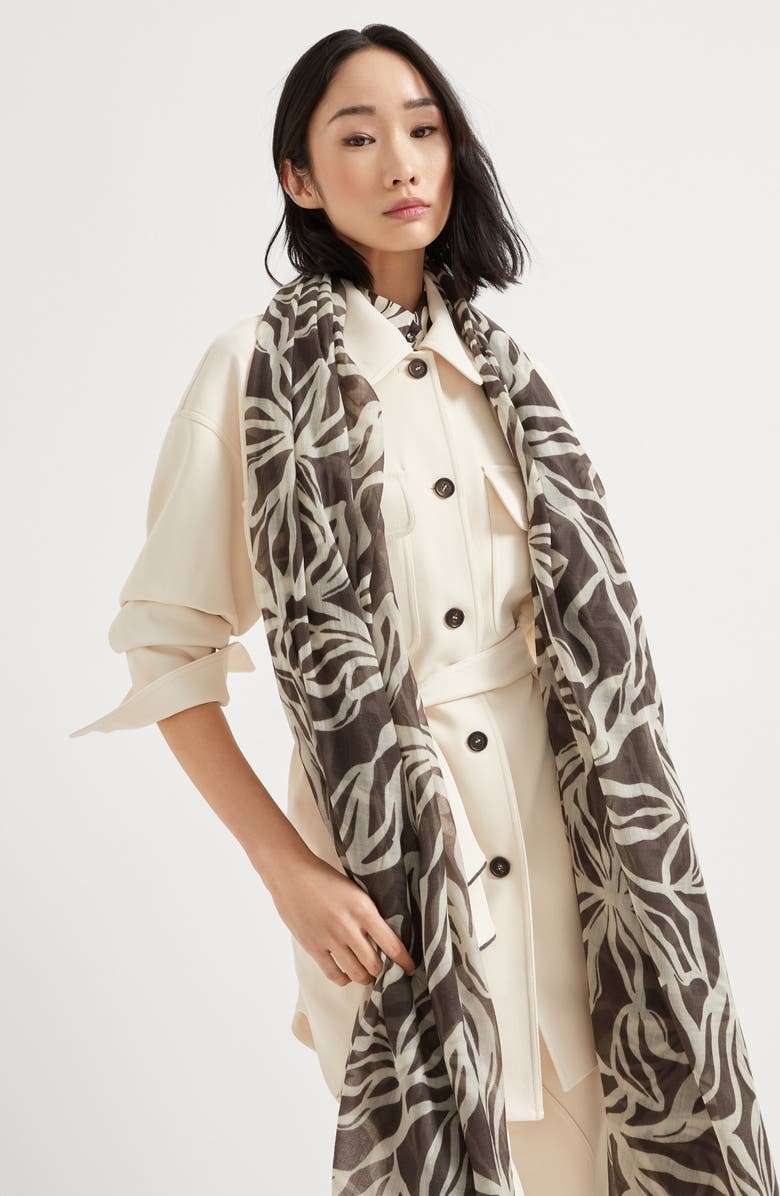 Brunello Cucinelli Flower Print scarf, Alternate, color, Cocoa